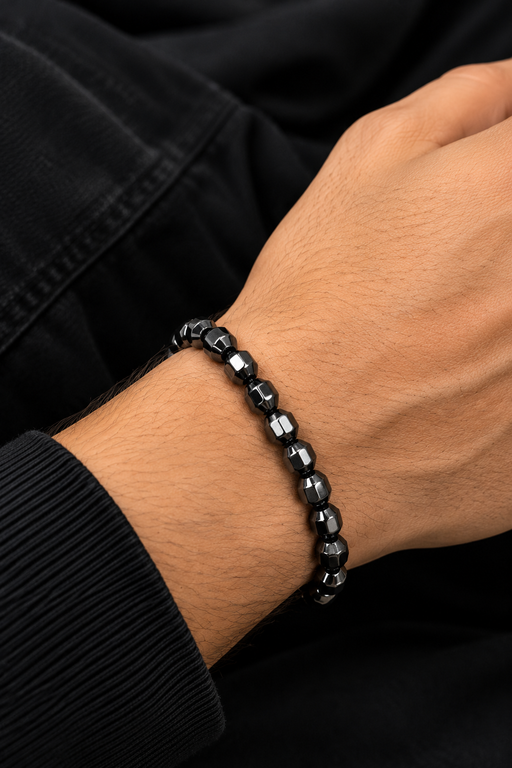 Black Chrome Geometric Beaded Bracelet