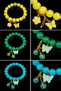 Colorful Beaded Charm Bracelet with Butterfly Pendant – Yellow, Green & Blue
